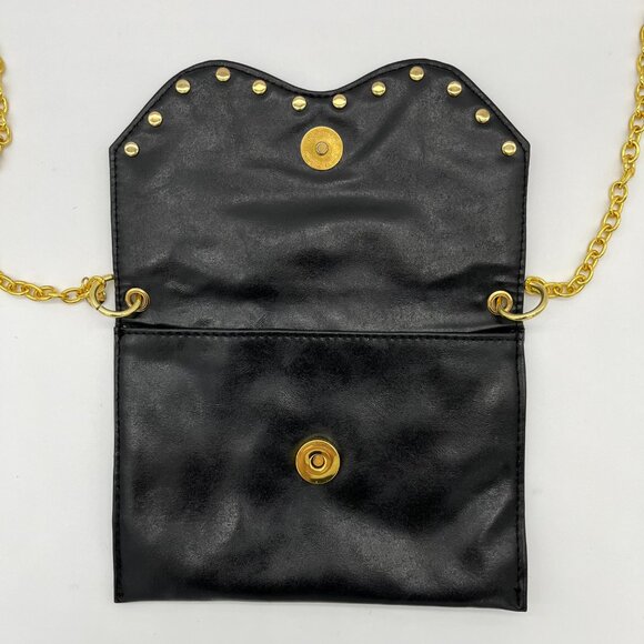 Mudpie brand bag, small black faux leather with gold studs and gold chain strap - Picture 3 of 4